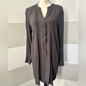 H&M Women's Charcoal Gray Long Sleeve V Neck Tunic Blouse Shirt Dress size 12-14